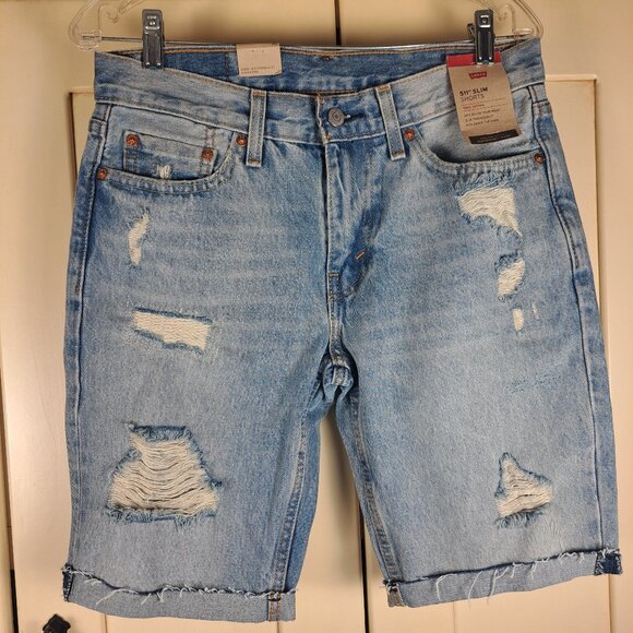 Levi's 511 Slim Shorts Cuffed Bermuda Lt Wash Distressed Sz 30 NWT - Picture 1 of 11